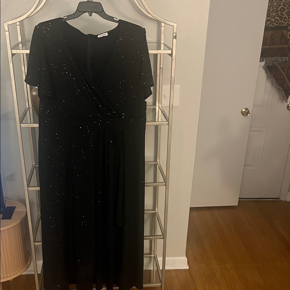 Black Sparkle Wrap Maxi Dress with Waist Tie